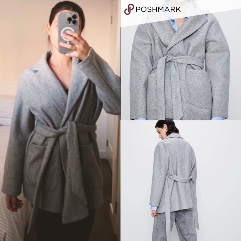Zara Belted Blazer Women's Gray Belted Coat
